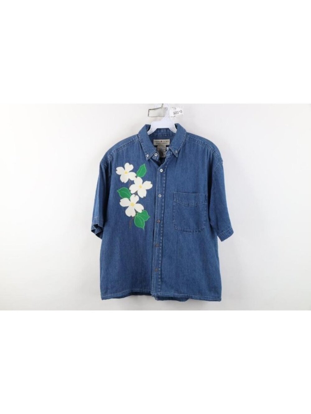 Vtg 90s Streetwear Mens Medium Flower Short Sleeve Denim Jean Button Down Shirt